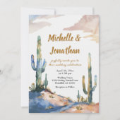 Watercolor Saguaro Cactus Desert Wedding Einladung (Vorderseite)