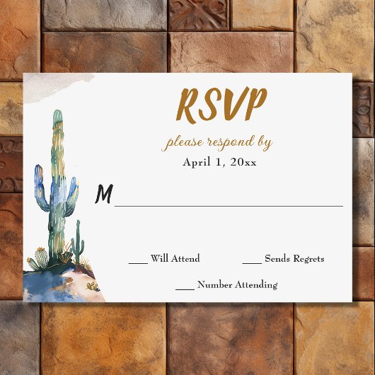 Watercolor Saguaro Cactus Desert Wedding RSVP Karte