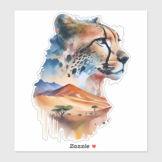 Watercolor Sahara Wüste Cheetah Aufkleber (Blatt)