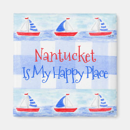 Watercolor Sailboat Check Happy Place TOWN NAME Magnet
