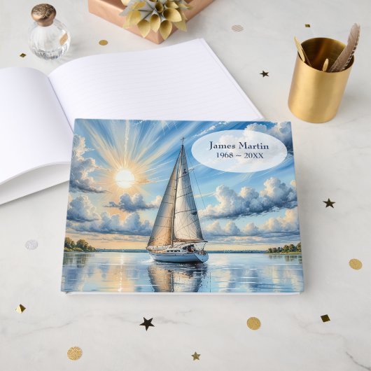 Watercolor Sailboat For Memorial Service Gästebuch (Vorderseite Offen)