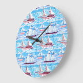 Watercolor Sailing Ships Pattern Große Wanduhr (Winkel)