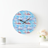 Watercolor Sailing Ships Pattern Große Wanduhr (Zuhause)