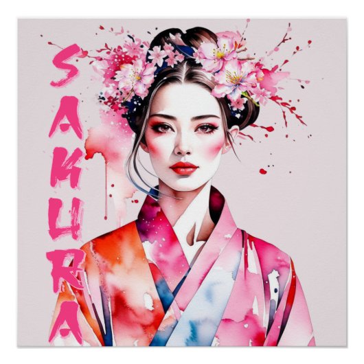 Watercolor Sakura Woman Poster (Vorderseite)