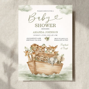 Watercolor Salbei Grün Süße Arche-Noah-Baby-Party Einladung