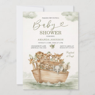 Watercolor Salbei Grün Süße Arche-Noah-Baby-Party Einladung