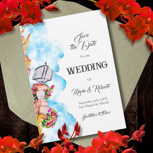 Watercolor San Miguel de Allende Save the Date Einladung