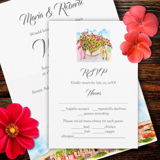 Watercolor San Miguel de Allende Wedding RSVP Card Einladung