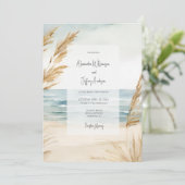 Watercolor Sand and Surf Wedding Invitation Einladung (Stehend Vorderseite)