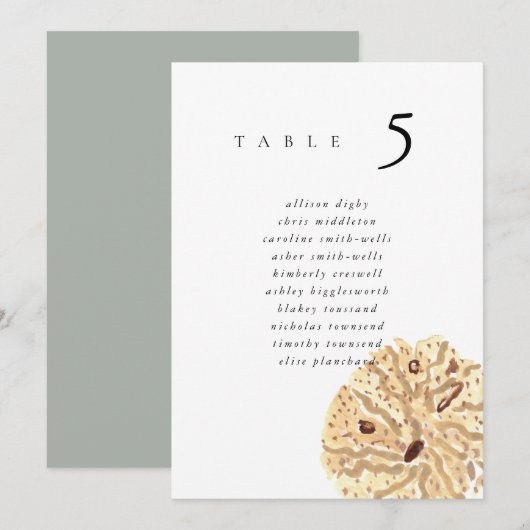 Watercolor Sand Dollar 5x7" Wedding Seat Chart (Vorne/Hinten)