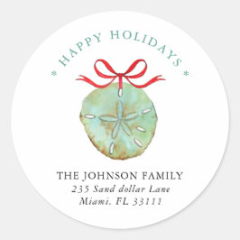 Watercolor Sand Dollar Holiday address Classic Runder Aufkleber