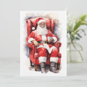 Watercolor Santa African American Feiertagskarte (Stehend Vorderseite)
