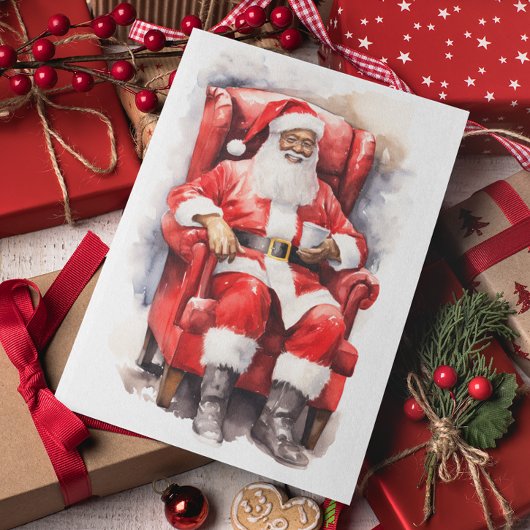 Watercolor Santa African American Feiertagskarte