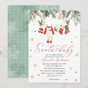 Watercolor Santa Baby Winter  Baby Shower werdende Einladung