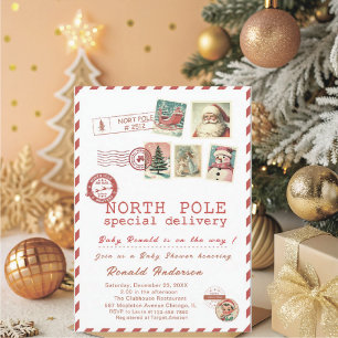 Watercolor Santa Baby Winter Babyparty werdende M Einladung
