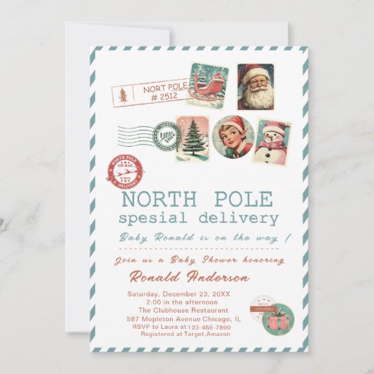Watercolor Santa BabyNorth pole Baby Shower mom-to Einladung (Vorderseite)