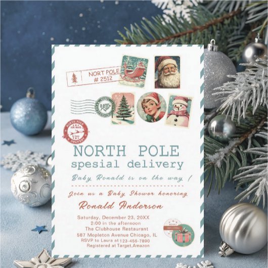 Watercolor Santa BabyNorth pole Baby Shower mom-to Einladung