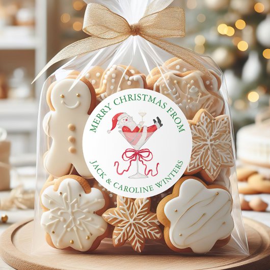 Watercolor Santa Christmas Cocktail Party Runder Aufkleber