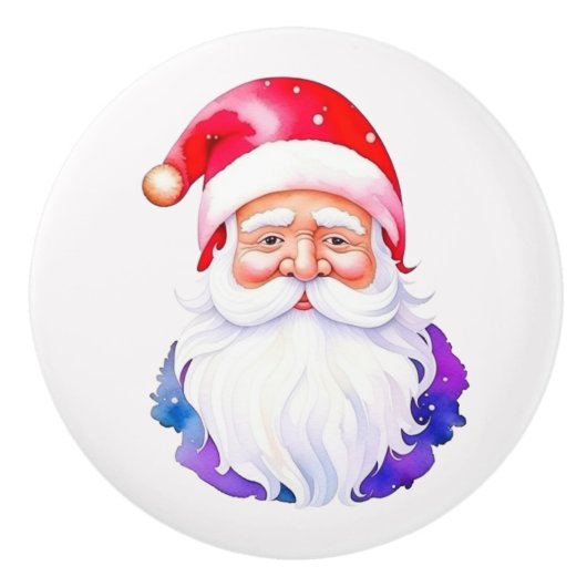 Watercolor Santa Claus Design Keramikknauf (Vorderseite)