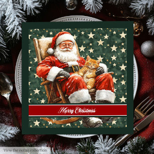 Watercolor Santa Claus Merry Christmas Napkins Serviette