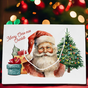 Watercolor Santa Claus Name Niedlich hinzufügen Große Geschenktüte