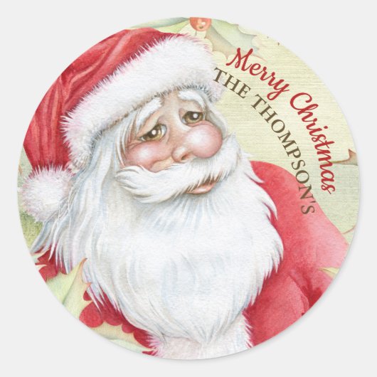 Watercolor Santa Clause Runder Aufkleber (Vorderseite)