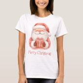 Watercolor Santa Clause With Gift Custom T-Shirt (Vorderseite)