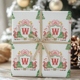 Watercolor Santa Monogram Wappen Weihnachten Geschenkpapier