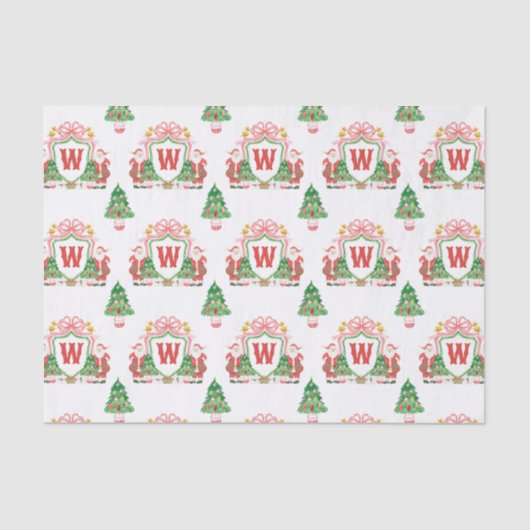 Watercolor Santa Monogram Wappen Weihnachten Seidenpapier (Vorderseite)