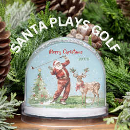 WATERCOLOR SANTA PLAYS GOLF REINDEER WAITS SCHNEEKUGELN