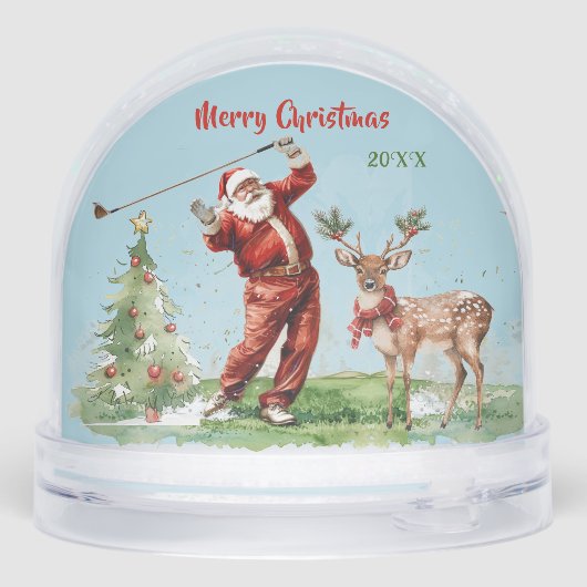 WATERCOLOR SANTA PLAYS GOLF REINDEER WAITS SCHNEEKUGELN (Rückseite)