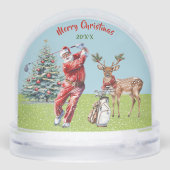 WATERCOLOR SANTA PLAYS GOLF REINDEER WAITS SNOW SCHNEEKUGELN (Rückseite)