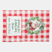 Watercolor Santa Red Check Jolly Christmas Geschirrtuch (Horizontal)