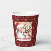 Watercolor Santa Rudolph Christmas Party Cup Art Pappbecher (Vorderseite)