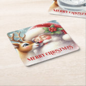 Watercolor Santa Rudolph Merry Christmas Coaster Rechteckiger Pappuntersetzer (angewinkelt)