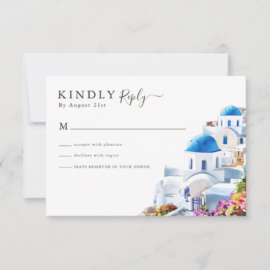 Watercolor Santorini  Destination Wedding RSVP Karte (Vorderseite)