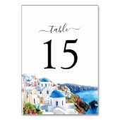 Watercolor Santorini Elegant Coastal Wedding Tischnummer (Rückseite)
