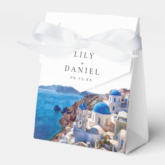 Watercolor Santorini Greece Destination Wedding Geschenkschachtel (Vorderseite)