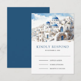 Watercolor Santorini Greece Wedding RSVP Karte
