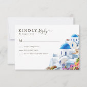 Watercolor Santorini Zielhochzeit RSVP Karte (Vorderseite)