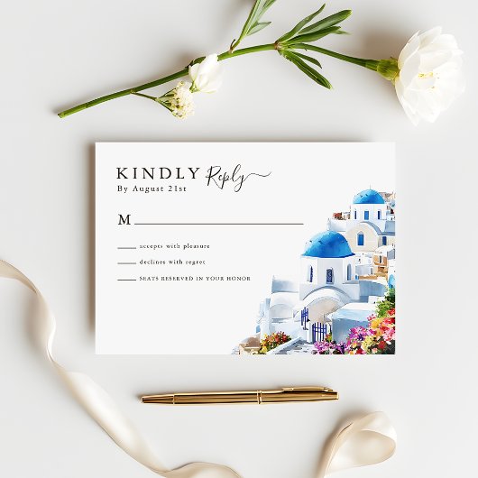 Watercolor Santorini Zielhochzeit RSVP Karte
