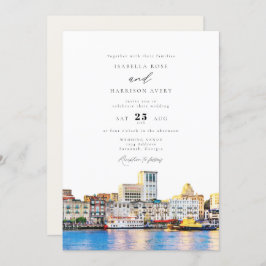 Watercolor Savannah Georgia Skyline Paint Wedding Einladung