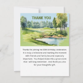 Watercolor Scenic Golf Theme 80th Birthday Flat  Dankeskarte