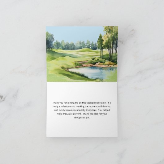 Watercolor Scenic Golf Theme Adult Birthday Dankeskarte (Innenseite)