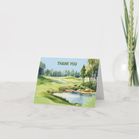 Watercolor Scenic Golf Theme Adult Birthday Dankeskarte (Vorderseite)