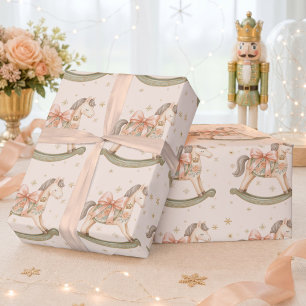 Watercolor Schaukelpferd Weihnachten Baby Shower Geschenkpapier