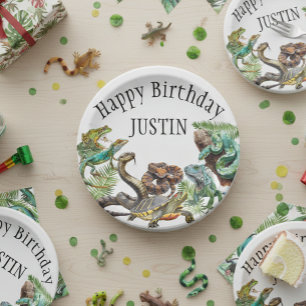 Watercolor Schlange Birthday Reptile Pappteller