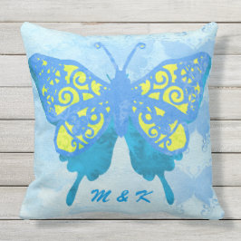 Watercolor-Schmetterling blaues gelbes Vintages Kissen