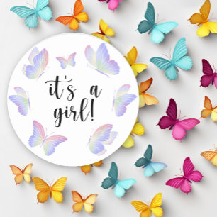 Watercolor-Schmetterling, es ist ein Mädchen Baby  Runder Aufkleber