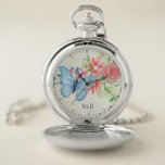 Watercolor-Schmetterling und Blumen-elegantes Taschenuhr<br><div class="desc">Hübsche Watercolor-Blume und Schmetterling Art.</div>